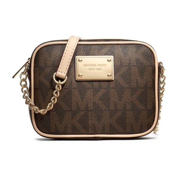 Michael Kors Handbags - Michael Kors Small Jet Set Brown Monogram MK Logo Crossbody Bag